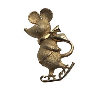 Vintage Goldtone Emmons Mouse on Skates Brooch